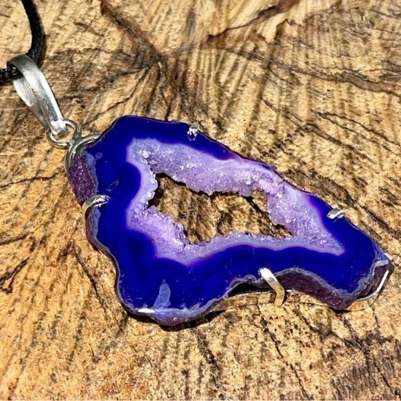 Dyed Purple Solar Agate Pendant 3” - Picture 8 of 10
